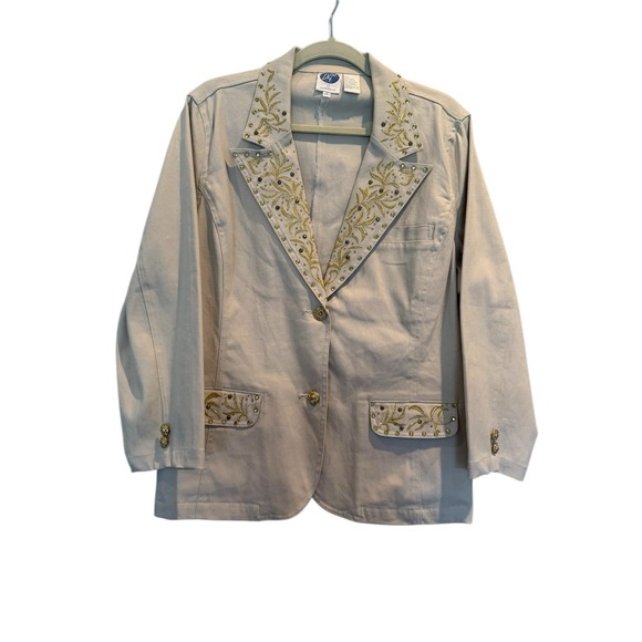 D2 By Diane Gilman Women's Embellished Blazer Jacket Beige Size 1X - Picture 1 of 10
